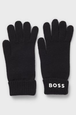 Gants en maille &agrave; logo imprim&eacute; pour enfant, Noir