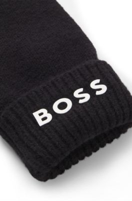 Kids' knitted gloves with logo print, Black