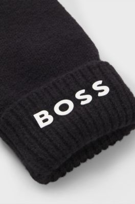 Kids-Strickhandschuhe mit Logo-Print, Schwarz