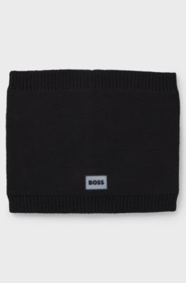 Kids' snood with rubber logo badge, Black