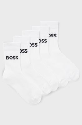 Paquete de cinco pares de calcetines para ni&ntilde;os con logo, Blanco