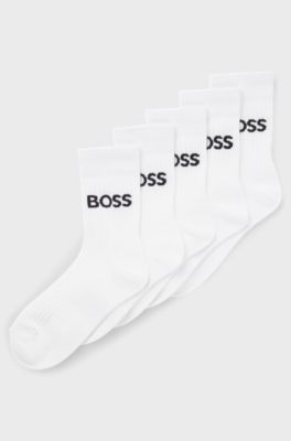 Paquete de cinco pares de calcetines para ni&ntilde;os con logo, Blanco