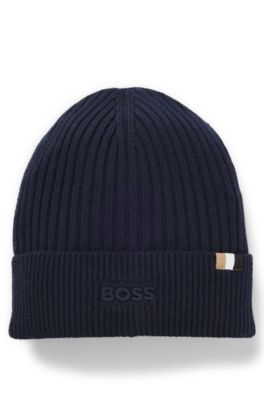 Kids' beanie hat with embroidered logo, Dark Blue