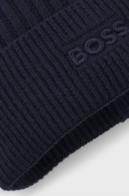 Kids' beanie hat with embroidered logo, Dark Blue