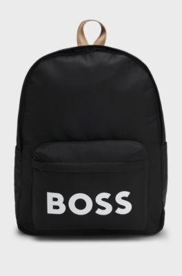 Kids' backpack in textured fabric with printed logo, Black