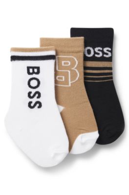 Kids' three-pack of socks with logo details, Black