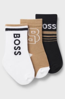 Kids' three-pack of socks with logo details, Black