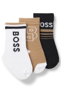 Kids' three-pack of socks with logo details, Black