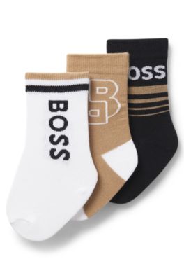 Kids' three-pack of socks with logo details, Black