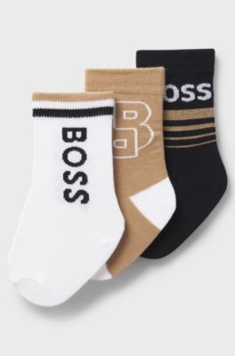 Kids' three-pack of socks with logo details, Black