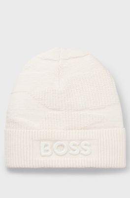 Kids' patterned beanie hat with logo embroidery, Light Beige