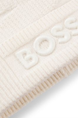 Berretto per bambini con motivi e logo ricamato, Beige chiaro