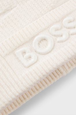 Kids' patterned beanie hat with logo embroidery, Light Beige