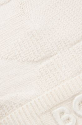 Kids' patterned beanie hat with logo embroidery, Light Beige