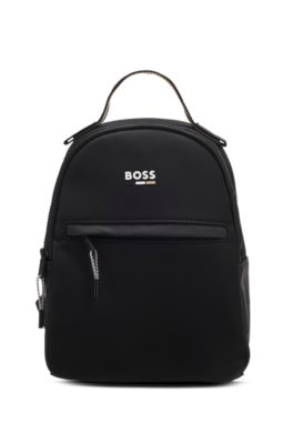 Kids' backpack in coated fabric with printed logo, Black