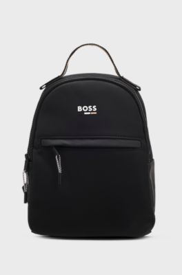 Kids' backpack in coated fabric with printed logo, Black