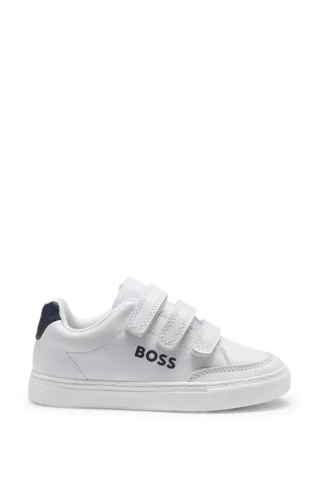 Kids-Sneakers aus Leder mit Logos und drei Klettverschlussriemen