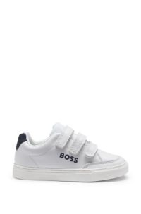 Kids' logo trainers in leather with triple riptape straps, White