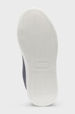 Kids' logo trainers in leather with triple riptape straps, Dark Blue