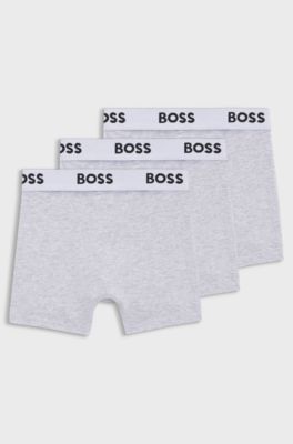 Kids' three-pack of boxer shorts in stretch cotton, Light Grey