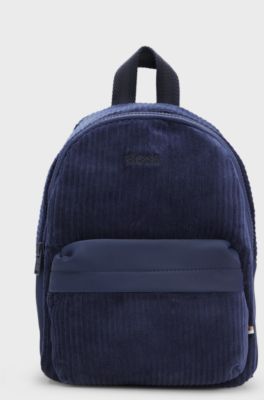 Kids' backpack with corduroy panels and embroidered logo, Dark Blue