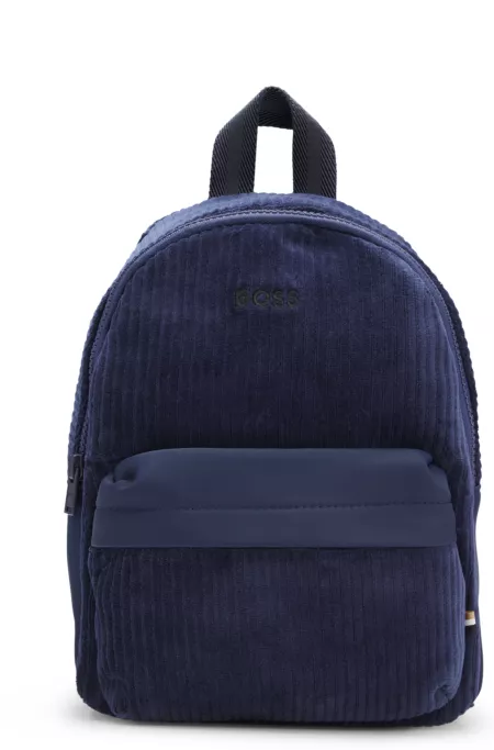 Sac à dos avec empiècements en velours côtelé et logo brodé pour enfant