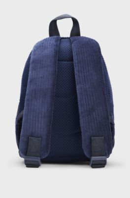 Kids' backpack with corduroy panels and embroidered logo, Dark Blue