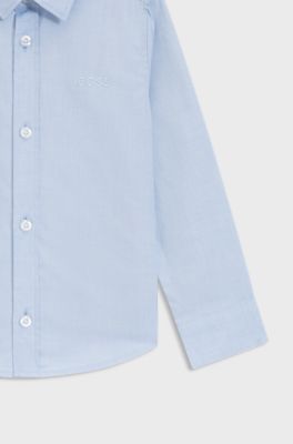 Kids' shirt in Oxford cotton with embroidered logo, Light Blue
