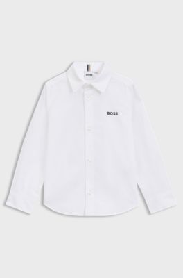 Maglietta bambini in cotone Oxford con logo ricamato, Bianco