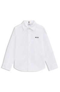 Kids' Oxford-cotton shirt with logo embroidery, White