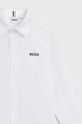 Maglietta bambini in cotone Oxford con logo ricamato, Bianco