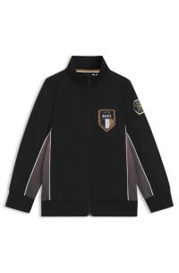 Kids' cotton-blend zip-up cardigan with branded badge, Black