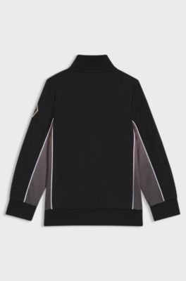 Kids' cotton-blend zip-up cardigan with branded badge, Black