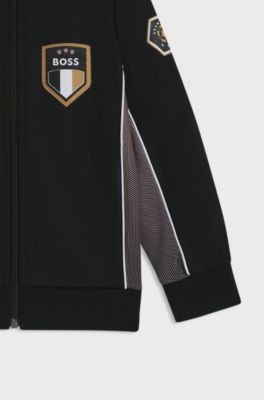 Kids' cotton-blend zip-up cardigan with branded badge, Black