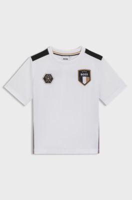 T-shirt til b&oslash;rn i jersey med str&aelig;k og graduerede printdetaljer, Hvid