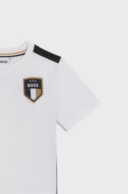 T-shirt til b&oslash;rn i jersey med str&aelig;k og graduerede printdetaljer, Hvid