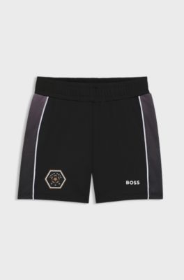 Kindershort in stretch-jersey met logoprint, Zwart