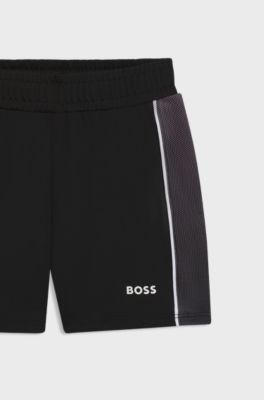 Bermuda per bambini in jersey elasticizzato con logo stampato, Nero