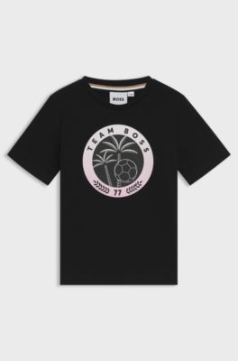 Kids' T-shirt in cotton with creative artwork, Black