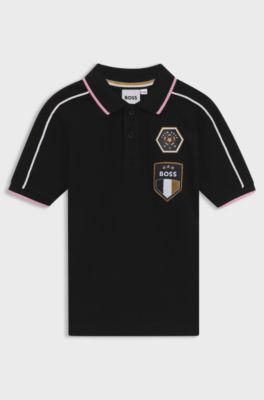 Kids' polo shirt in cotton piqu&eacute; with contrast details, Black