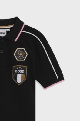 키즈 콘트라스트 디테일 코튼 피케 폴로 셔츠, 블랙