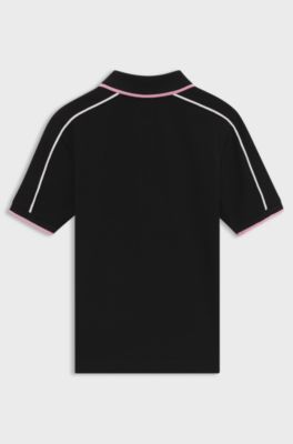 키즈 콘트라스트 디테일 코튼 피케 폴로 셔츠, 블랙