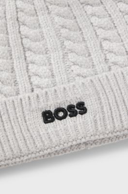 Gorro de punto trenzado para ni&ntilde;os con logo bordado, Gris claro