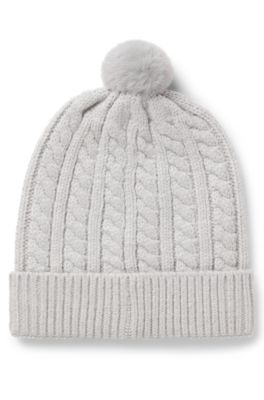 Berretto in maglia a trecce da bambini con logo ricamato, Grigio chiaro