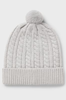 Beanie voor kinderen met gebreid kabelpatroon en logostiksel, Lichtgrijs
