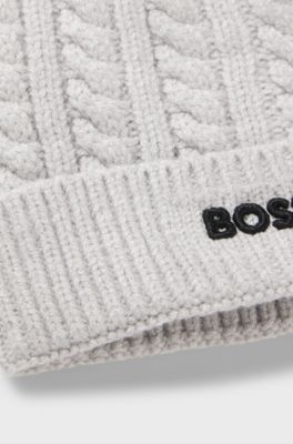 Beanie voor kinderen met gebreid kabelpatroon en logostiksel, Lichtgrijs