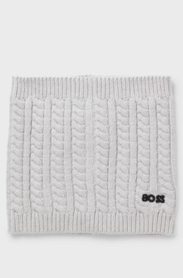 Scaldacollo per bambini in maglia a trecce con logo ricamato, Grigio chiaro