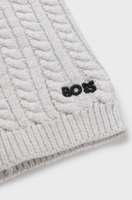 Scaldacollo per bambini in maglia a trecce con logo ricamato, Grigio chiaro