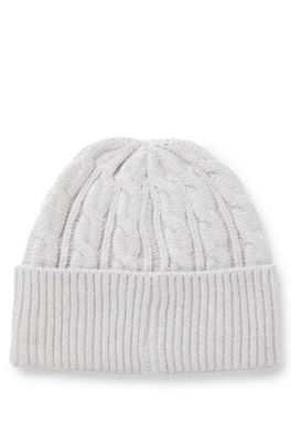 Berretto in maglia a trecce da bambini con logo ricamato, Grigio chiaro