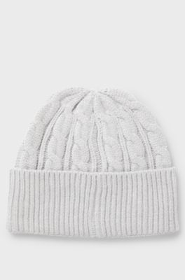 Kids cable-knit beanie hat with embroidered logo, Light Grey